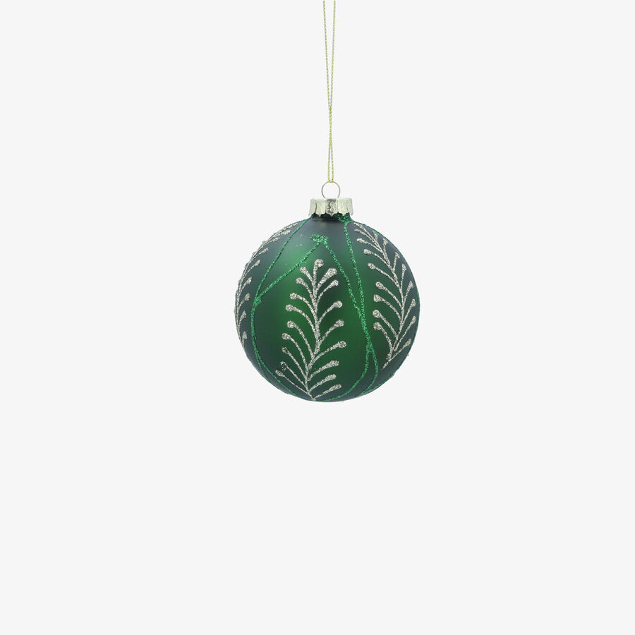 Bola de Navidad verde y plateada de cristal &Oslash;8cm