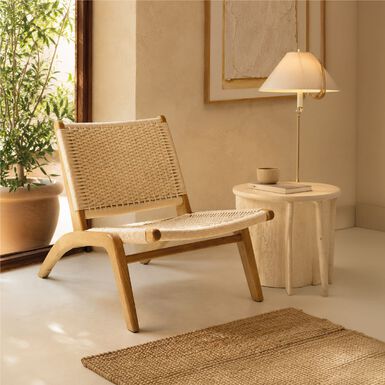 Butaca de madera de olmo y cuerda trenzada beige Alma 56x48x70cm Clau&Chloe