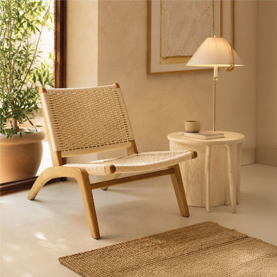 Butaca de madera de olmo y cuerda trenzada beige Alma 56x48x70cm Clau&Chloe