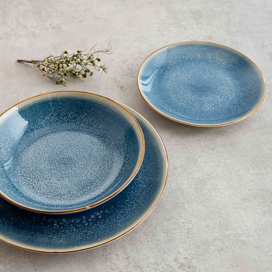 Vajilla de 12 piezas de porcelana azul Aura