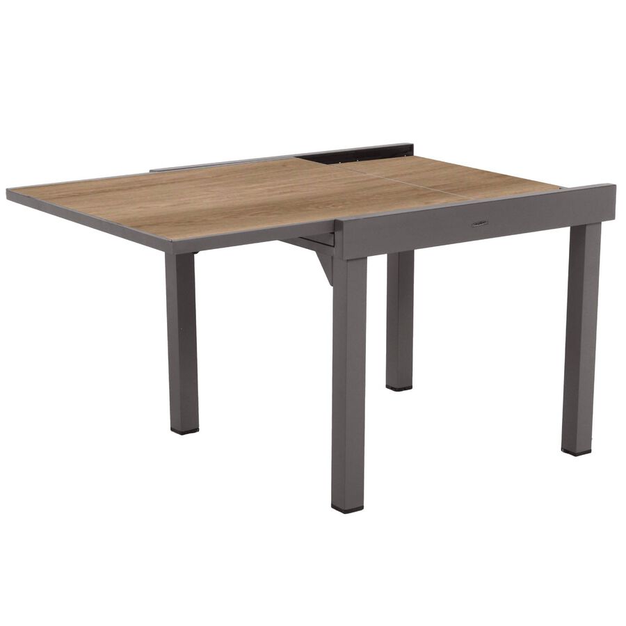 Mesa de jard&iacute;n de aluminio efecto madera extensible Balos 90/180x90x75,5cm