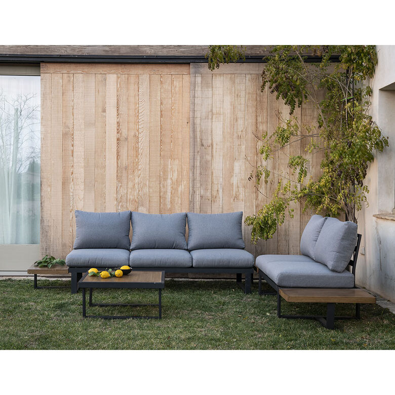 Conjunto de jardín de sofá esquinero + mesas auxiliares Capri 241x74x76cm |  Casa Viva