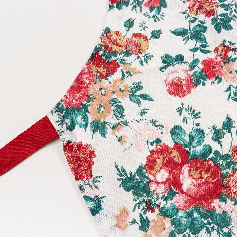 Delantal de algod&oacute;n blanco flores Wuxi 90x60cm