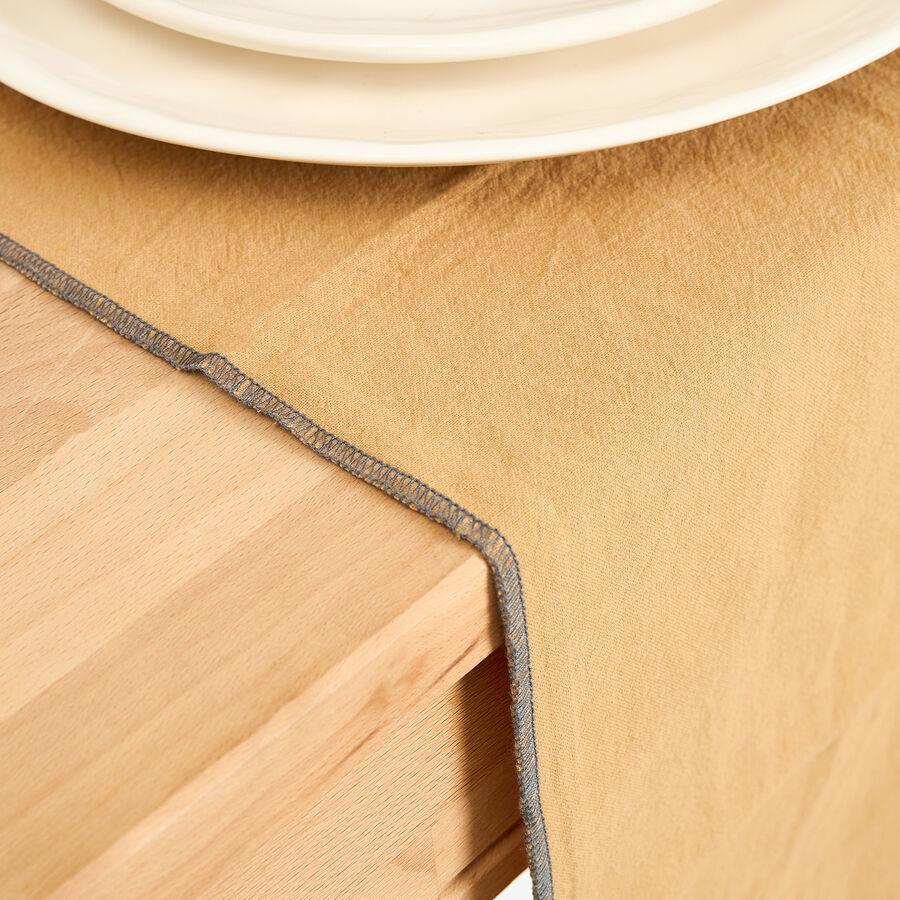 Camino de mesa de algodón con flecos mostaza 30x150cm