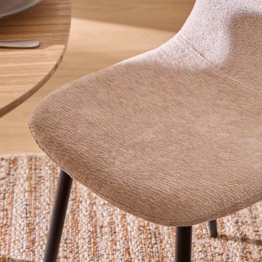 Silla de comedor beige de chenilla Tavel 