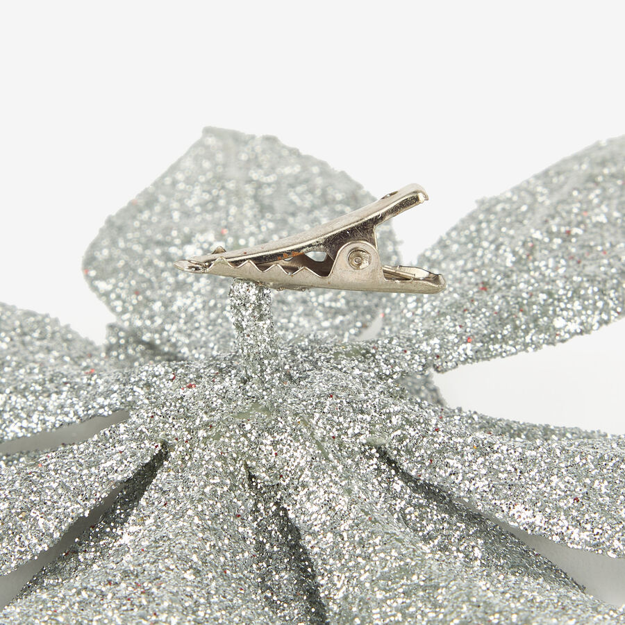 Set de 2 adornos colgantes Poinsettias con clip plateadas Ø15cm