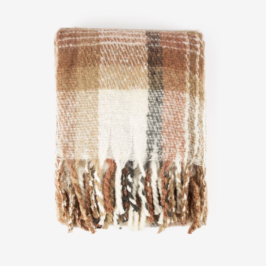 Manta efecto mohair a cuadros rosa y gris 130x150cm