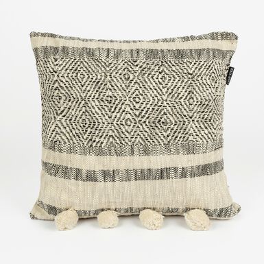 Funda de cojín gris con pompones Mita 45x45cm