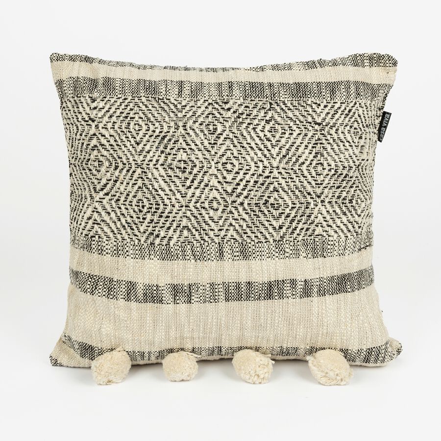 Funda de cojín gris con pompones Mita 45x45cm