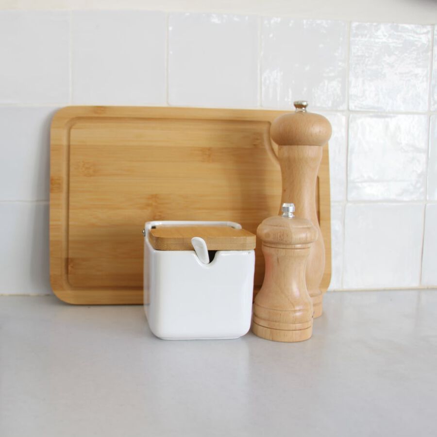 Azucarero/salero de cerámica con tapa de bambú Sel 35cl