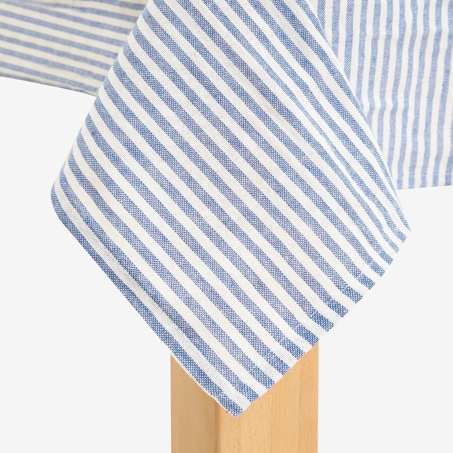 Mantel de algod&oacute;n azul Raya fina 150x150cm