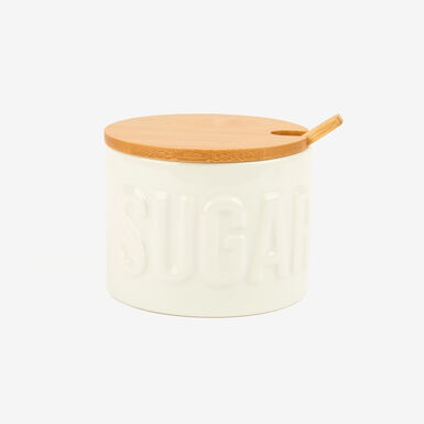 Azucarero de cer&aacute;mica con tapa de bamb&uacute; &Oslash;9,5cmx7cm