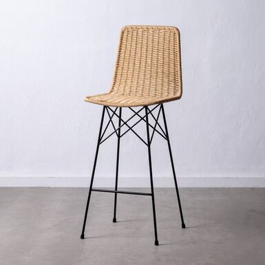 Taburete alto de rat&aacute;n sint&eacute;tico y metal 45x41x113cm