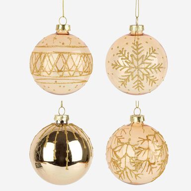 Set de 12 bolas beige con purpurina &Oslash;8cm