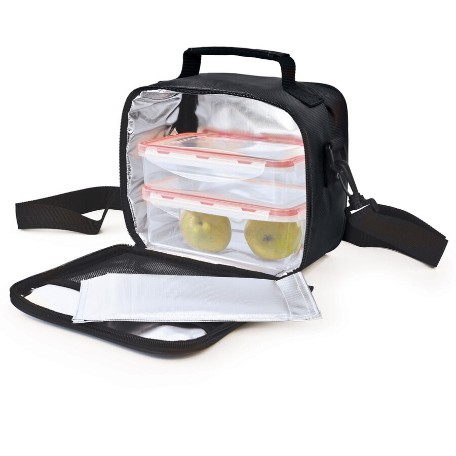 Bolsa lunch bag negra con 2 tápers