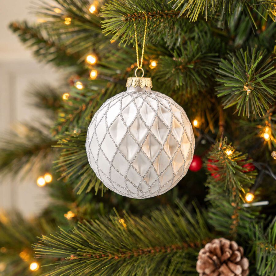 Bola de Navidad plateada de cristal &Oslash;8cm