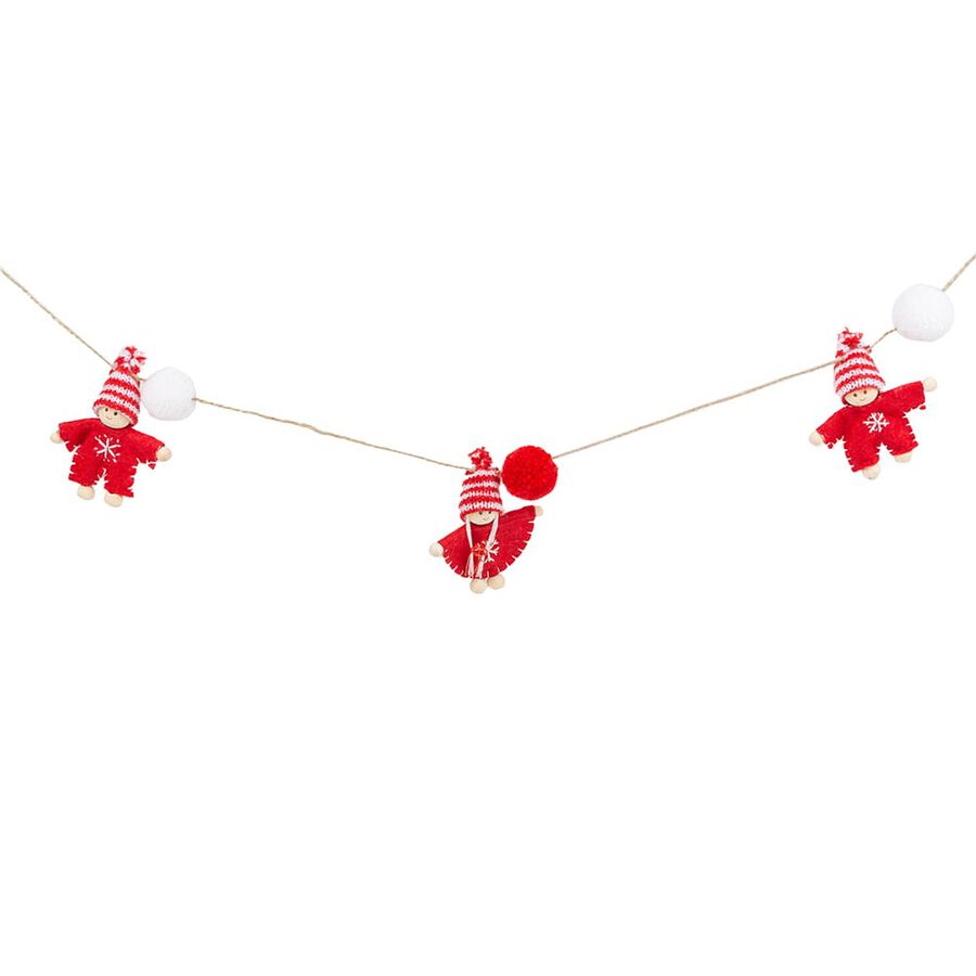 Guirnalda mu&ntilde;ecos de fieltro blanco y rojo 125cm