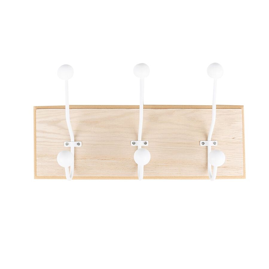 Perchero de pared de 3 ganchos de madera 34x8cm