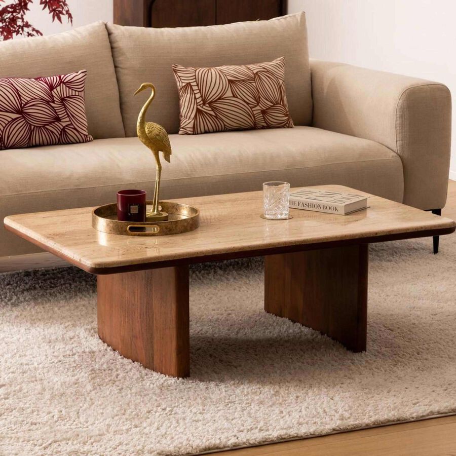 Mesa auxiliar de madera efecto travertino Wira 120x70cm 