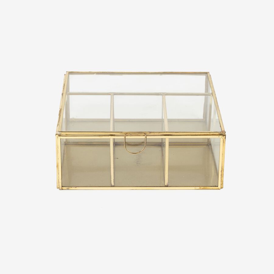 Joyero cristal/metal dorado 20x20x8cm