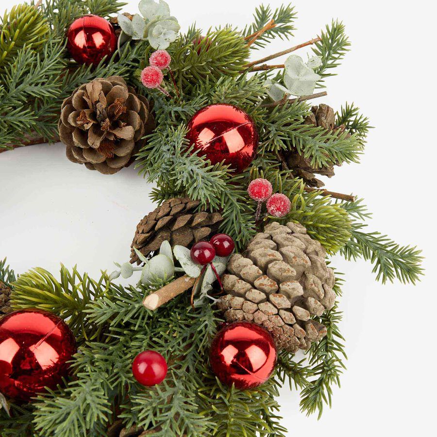 Corona decorativa con bayas y piñas Ø33X8cm
