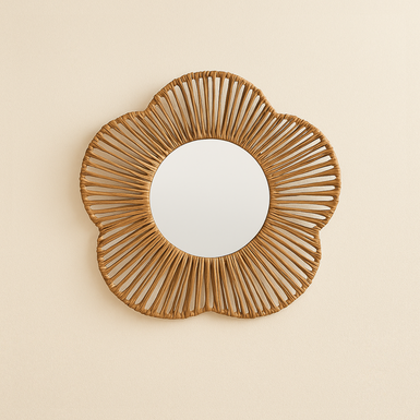 Espejo de pared de fibras naturales Flora &Oslash;38cm