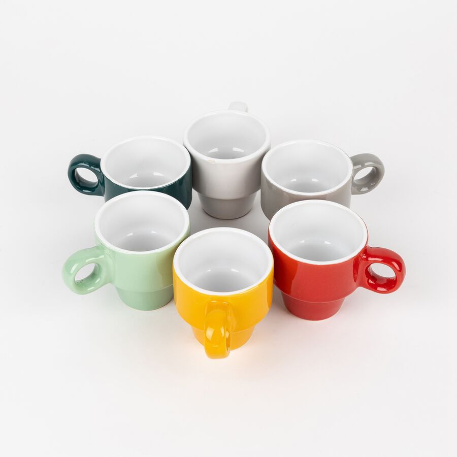 Set de 6 tazas de cer&aacute;mica con soporte Manhattan 7x23cm