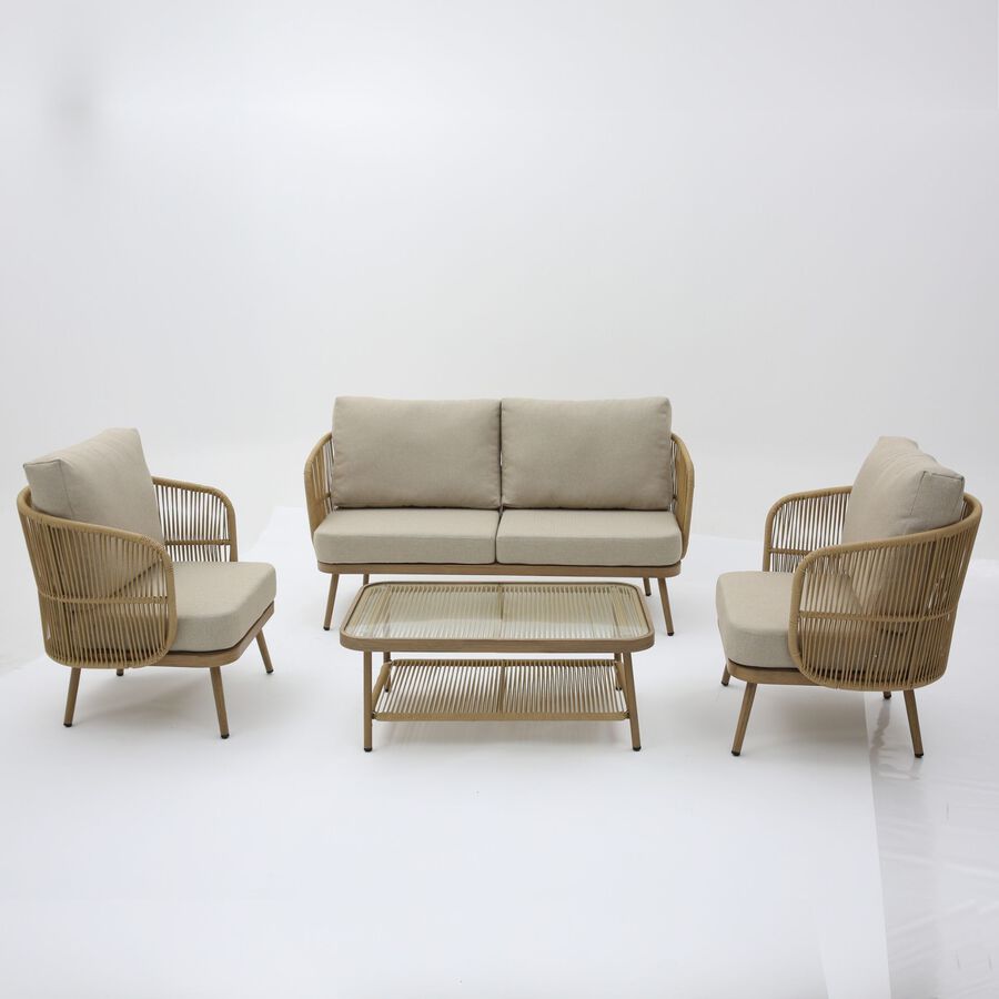 Set de jard&iacute;n de 4 piezas de rat&aacute;n sint&eacute;tico Kauai