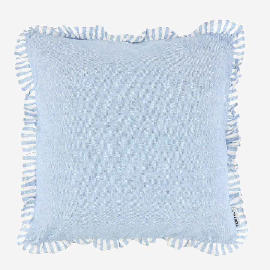 Funda de cojín de algodón volante azul Timoti 45x45cm