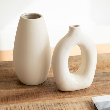 Jarrón de cerámica beige Lanio 15x21x5cm