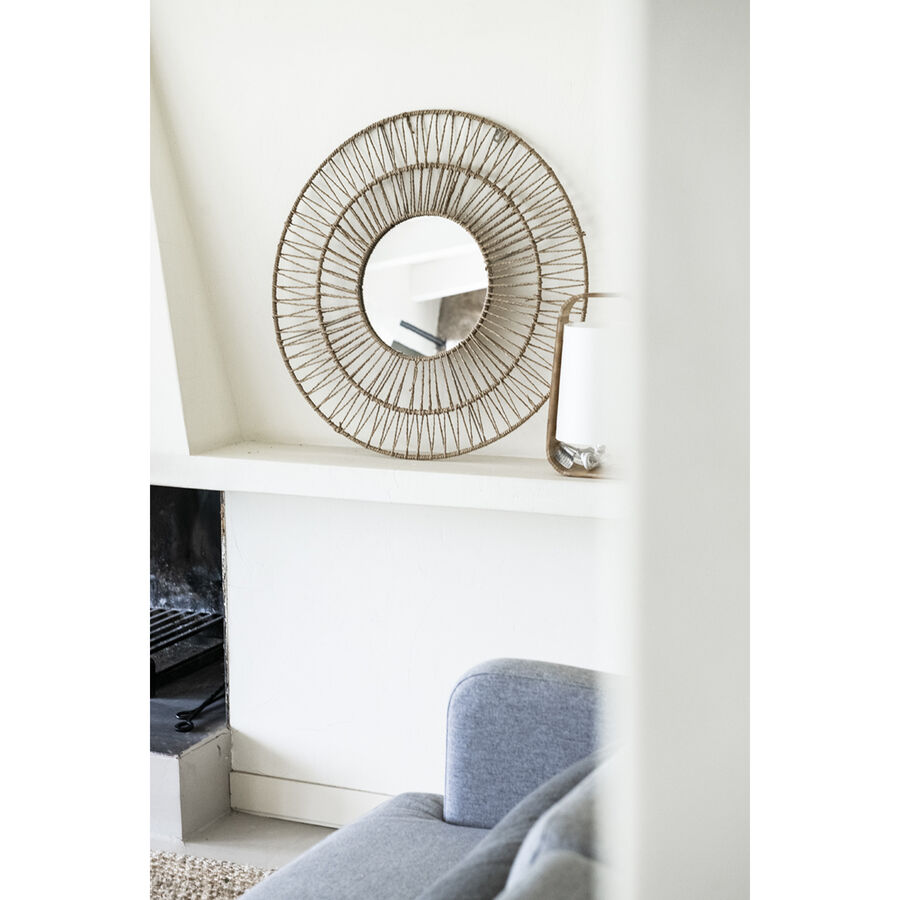 Espejo de pared redondo de rafia de Ø70 cm