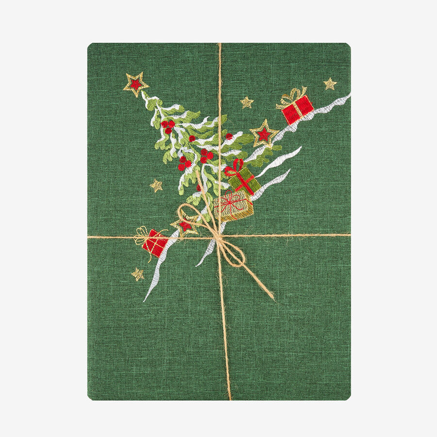 Mantel verde bordado Árbol Nevado 150x250cm