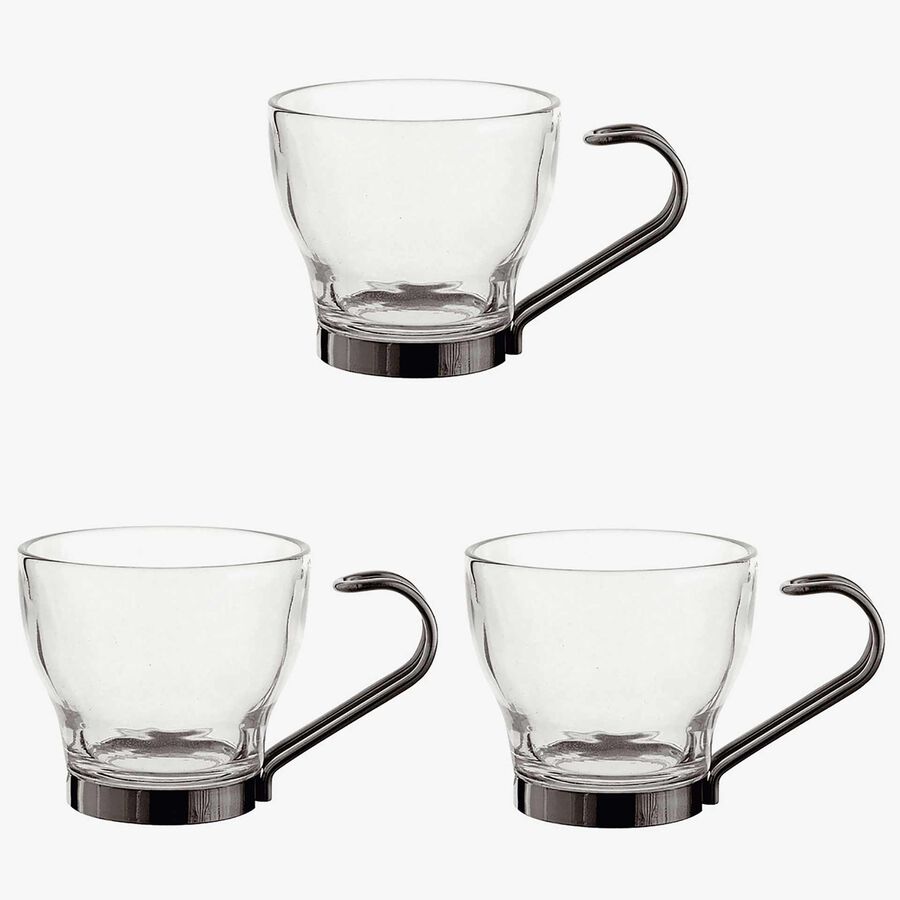 Set 3 Tazas de caf&eacute; de cristal con asa de acero inoxidable Square 11cl