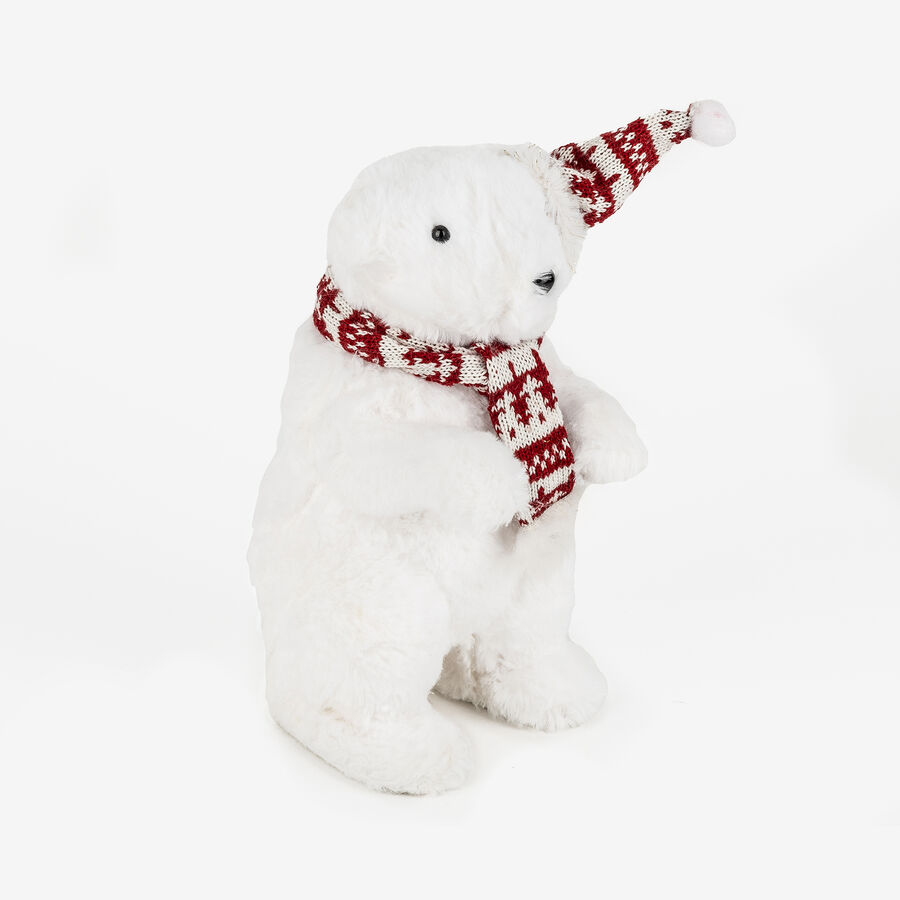Figura decorativa Oso polar con gorro y bufanda 17x15x31cm