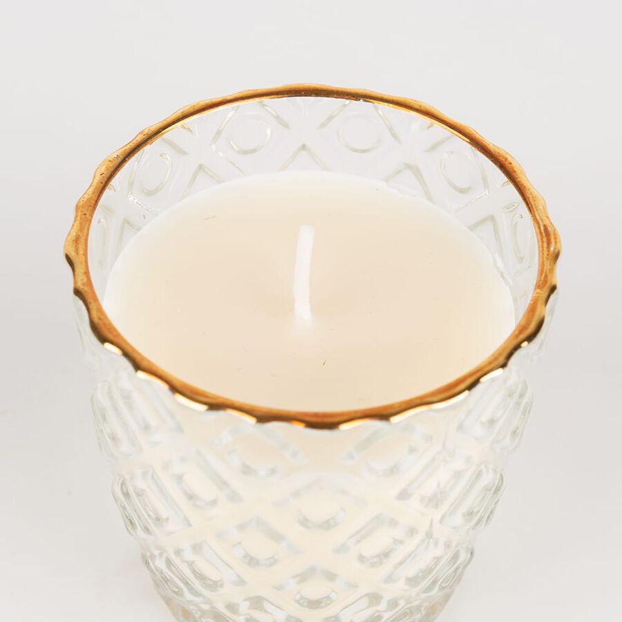 Vela en vaso de cristal transparente oro surtida 7x7cm