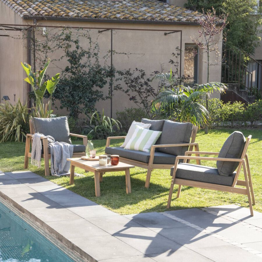 Set de jardín de 4 piezas de madera de acacia Mykonos