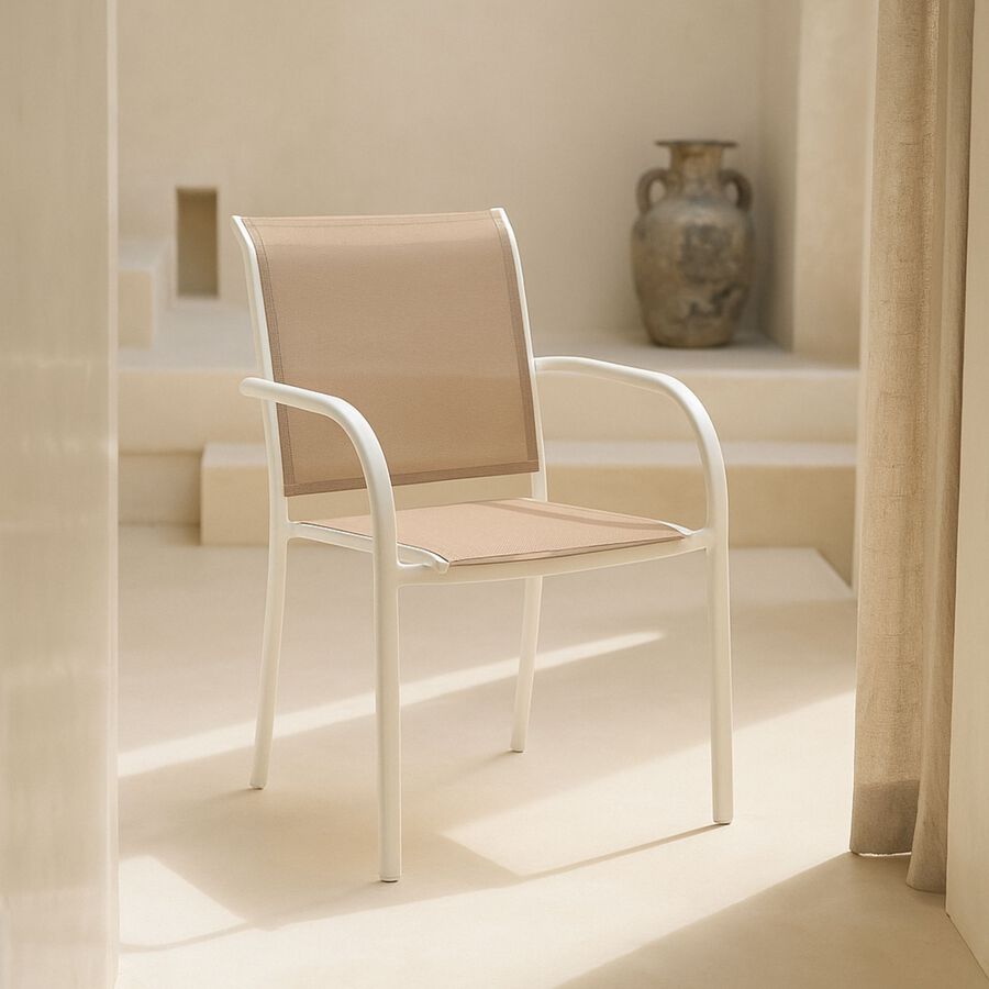 Silla de jardín de aluminio y textilene blanca Tabarca 56x62x88cm