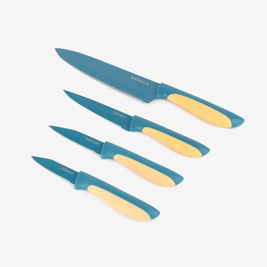 Set de 4 cuchillos y tabla de cortar azul