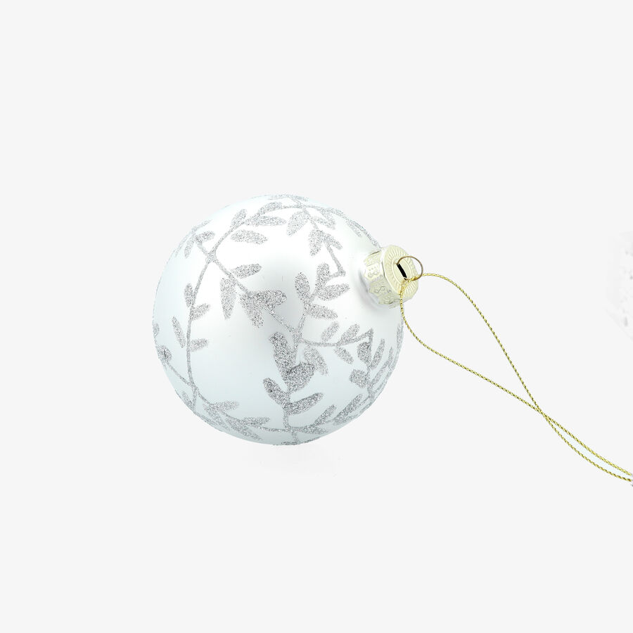 Bola de Navidad blanca y plateada de cristal &Oslash;8cm