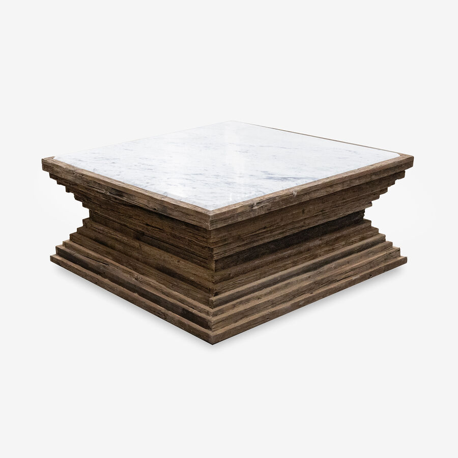 Mesa de centro de madera de olmo reciclada Pisco 100x100x45cm