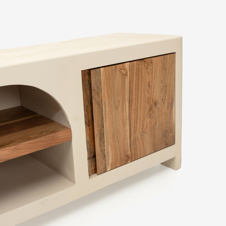 Mueble de TV de madera de acacia y microcemento Kurli 145x35x51cm Clau&Chloe