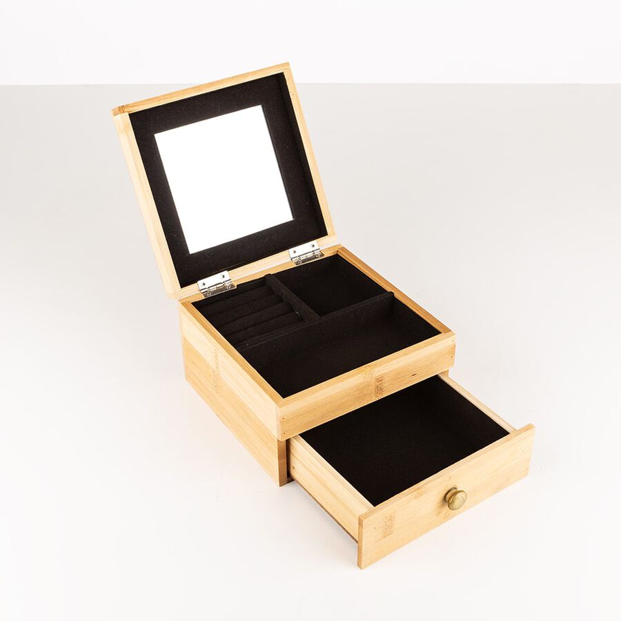 Joyero de bamb&uacute; con 2 compartimentos 15x15x10cm