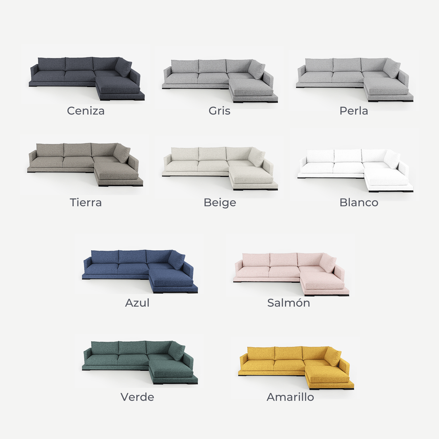 Sofá con chaise longue Lulua 325x215x88cm Clau&Chloe en varios colores