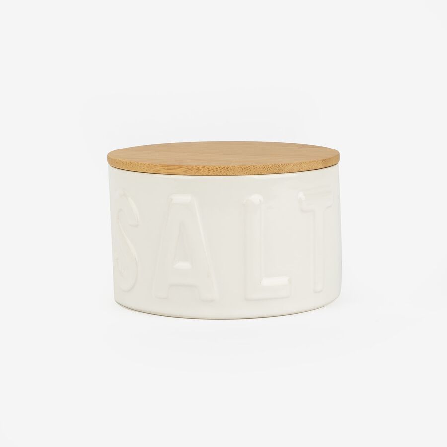 Salero de cerámica y bambú Ø11x7cm