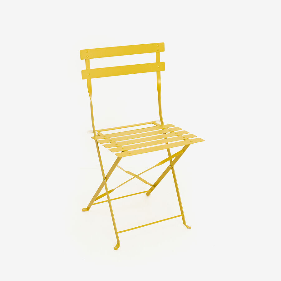 Set de jard&iacute;n plegable de mesa y 2 sillas de metal mostaza Bistro