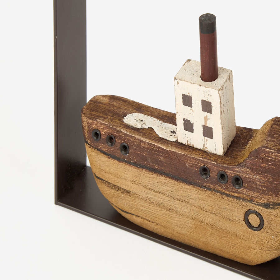 Decoraci&oacute;n de pared de madera cuadro barco 15x15cm