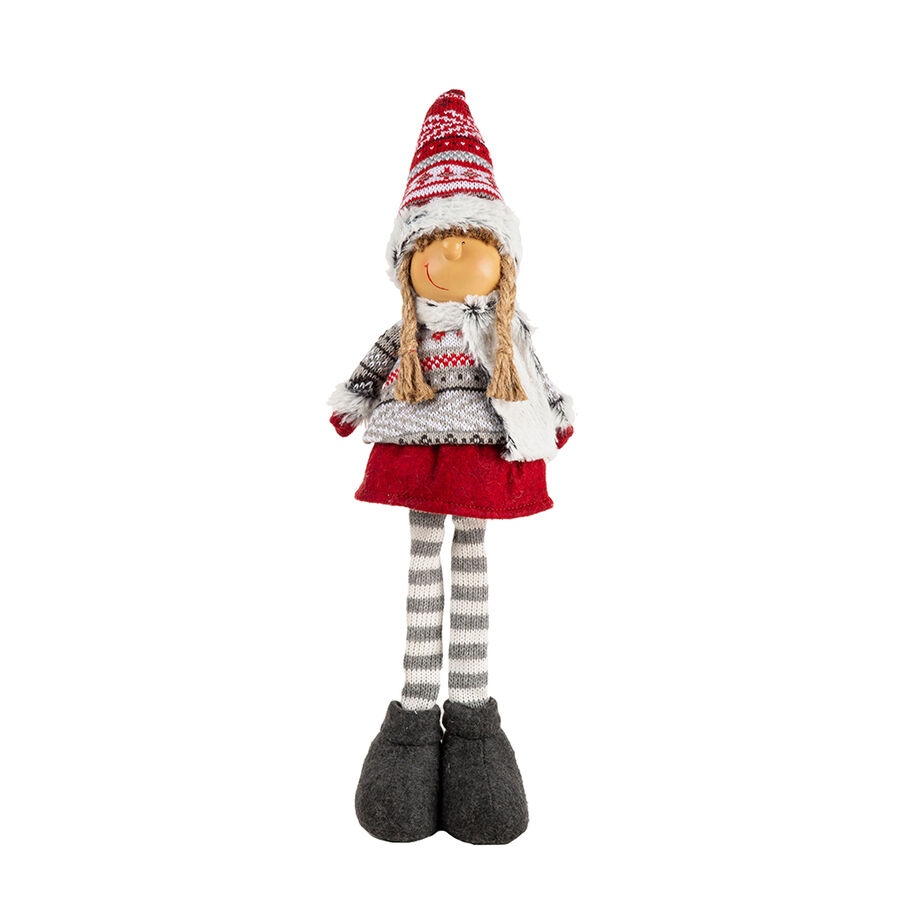 Figura decorativa Muñeco niña rojo y gris