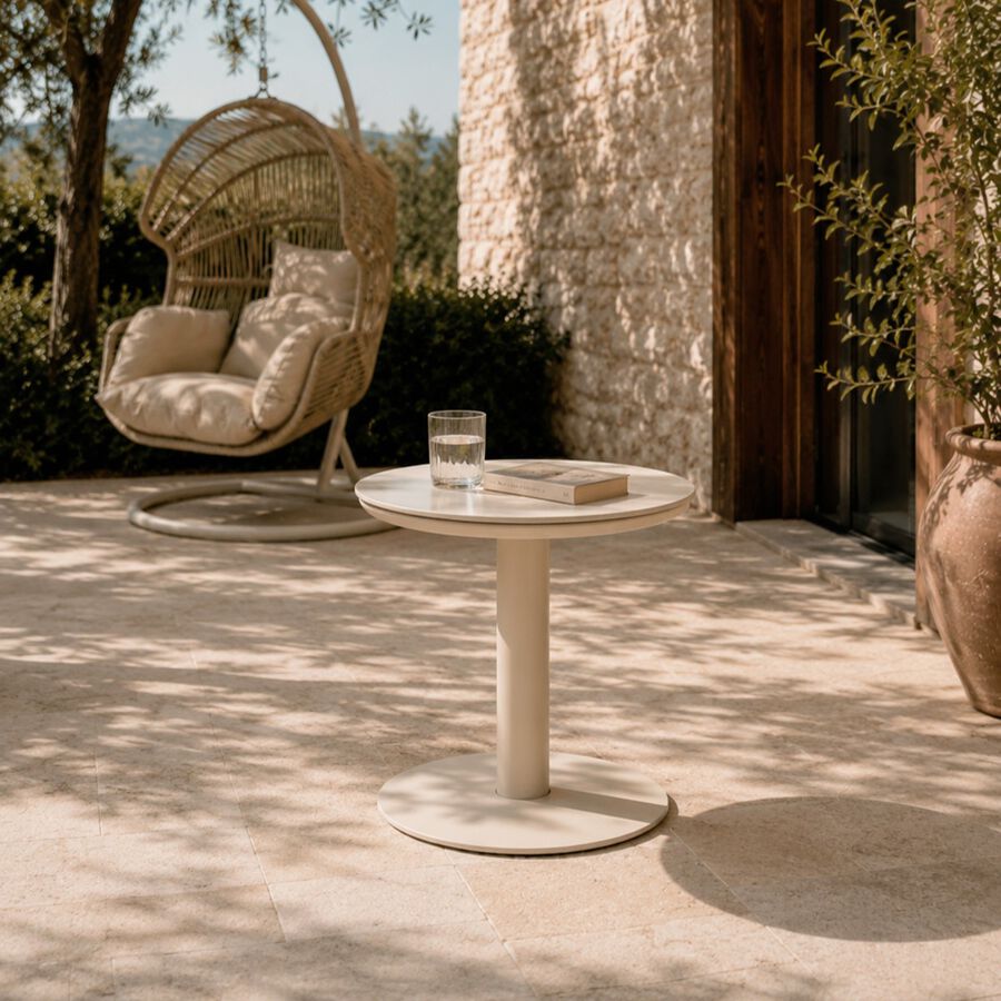Mesa auxiliar de jard&iacute;n de acero crema Solena &Oslash;40x50cm
