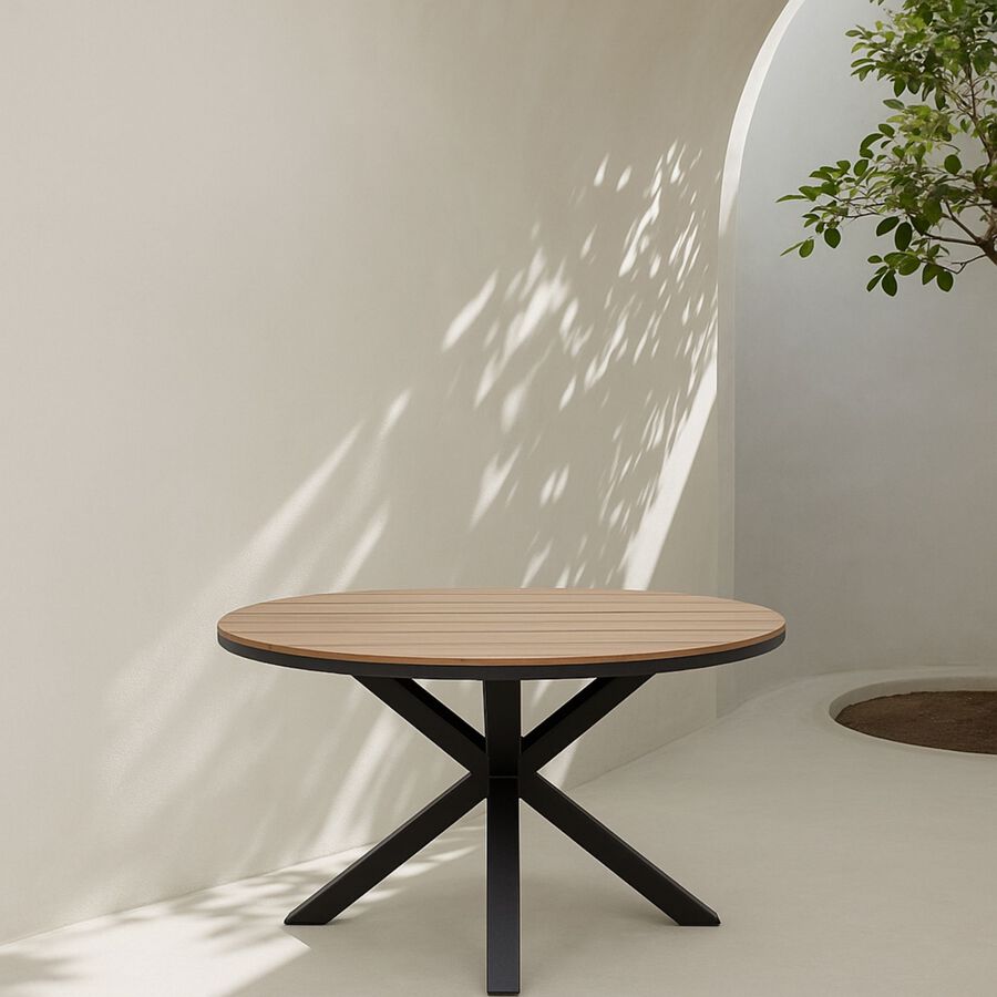 Mesa de jard&iacute;n de madera de acacia y aluminio Roat&aacute;n &Oslash;112x76cm