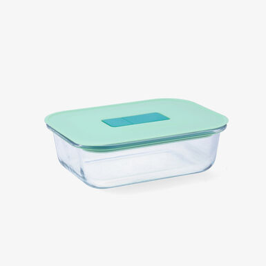 Recipiente herm&eacute;tico rectangular verde de vidrio Joy 0,63L
